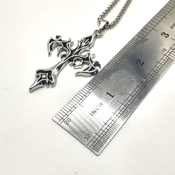Stainless Steel Biker Style Cross Necklace Christian Valentines Birthday Gift - Picture 5 of 6